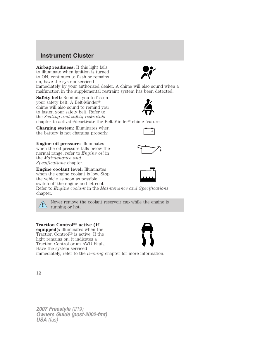 Instrument cluster | FORD 2007 Freestyle v.2 User Manual | Page 12 / 304