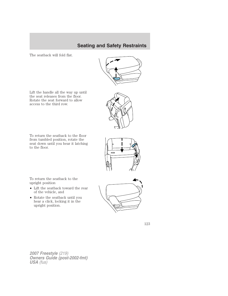 Seating and safety restraints | FORD 2007 Freestyle v.2 User Manual | Page 123 / 304