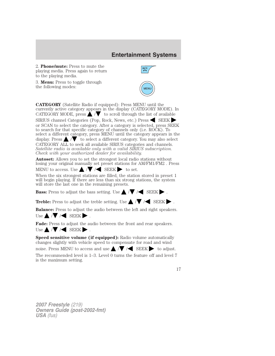 Entertainment systems | FORD 2007 Freestyle v.2 User Manual | Page 17 / 304