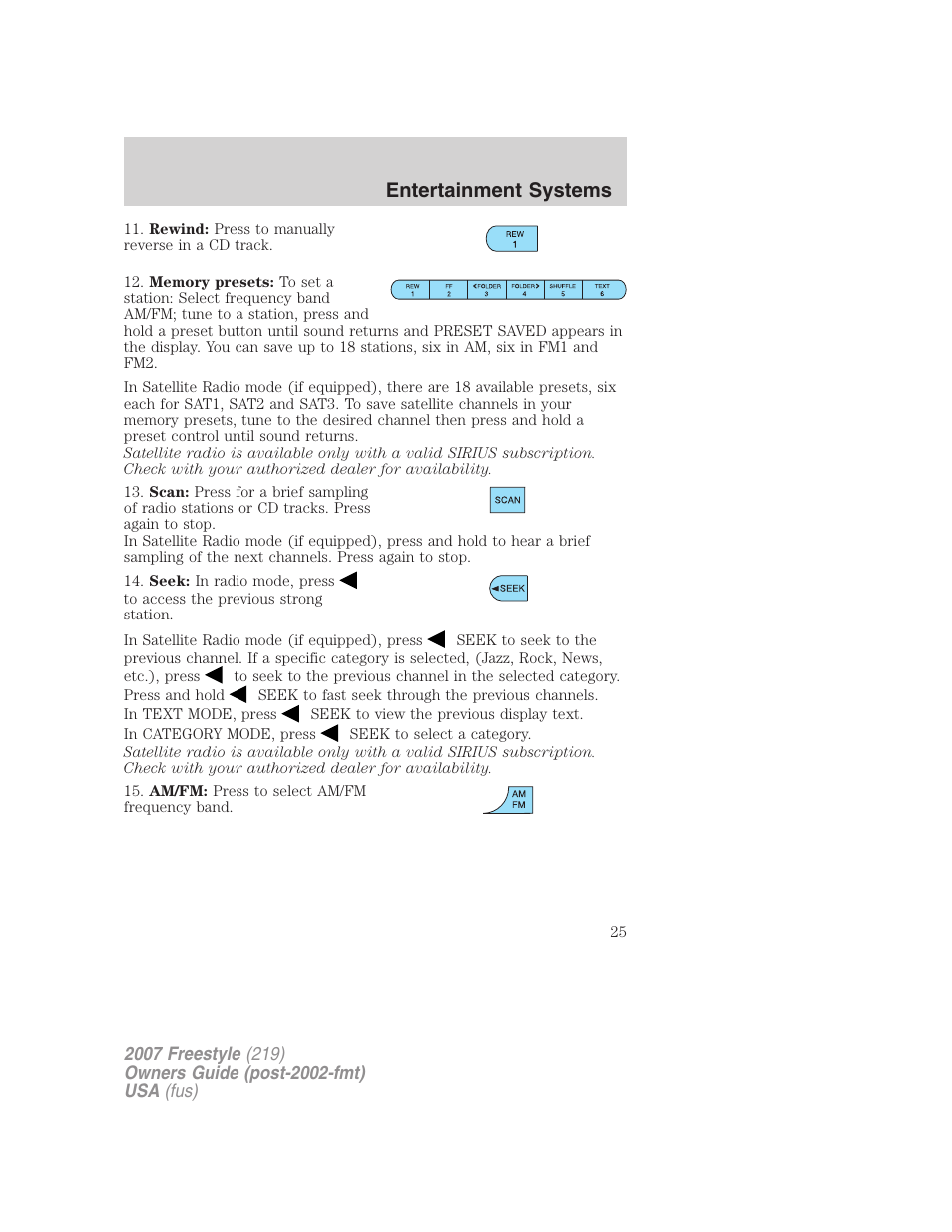Entertainment systems | FORD 2007 Freestyle v.2 User Manual | Page 25 / 304