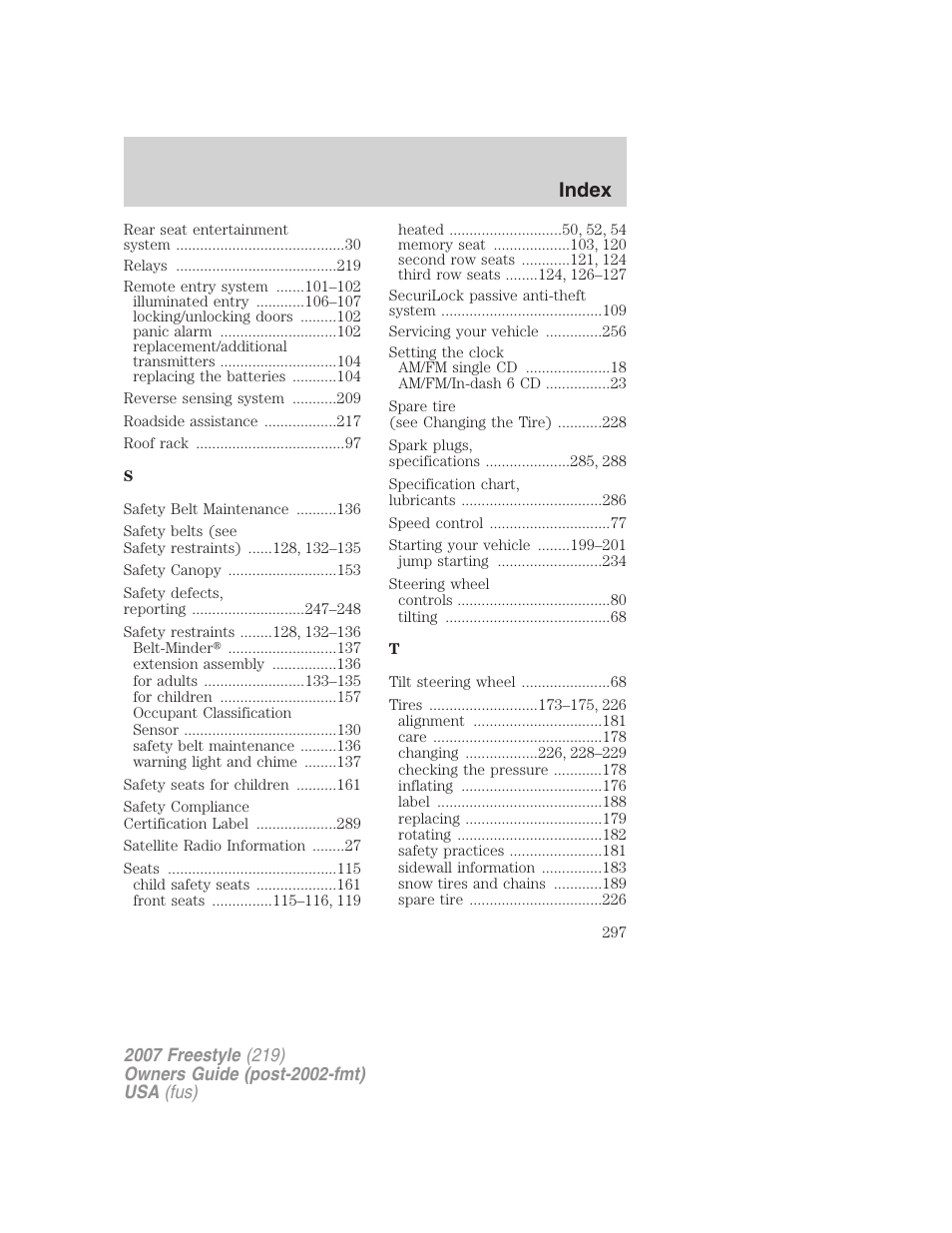 Index | FORD 2007 Freestyle v.2 User Manual | Page 297 / 304