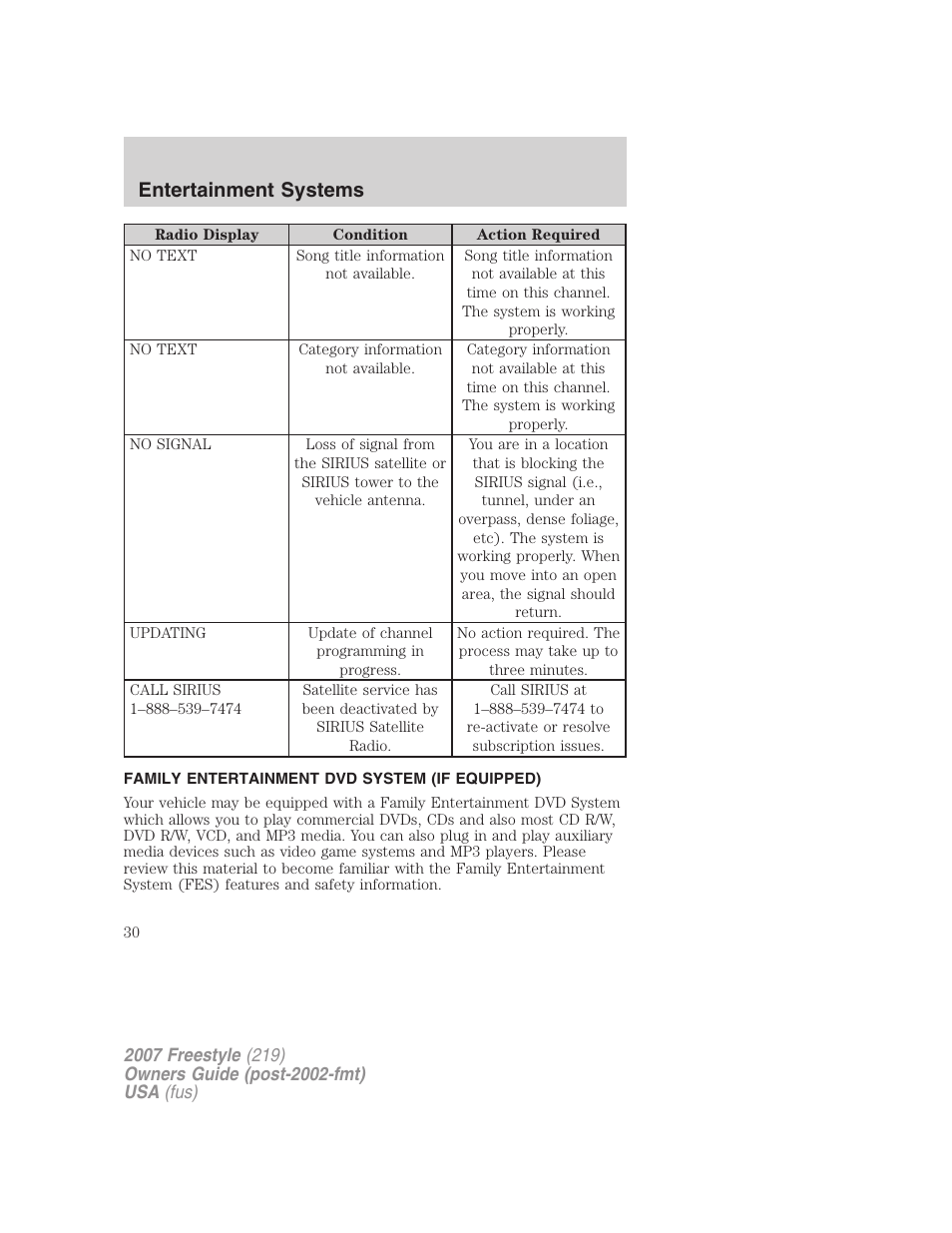 Family entertainment dvd system (if equipped), Dvd player controls, Family entertainment system | Entertainment systems | FORD 2007 Freestyle v.2 User Manual | Page 30 / 304