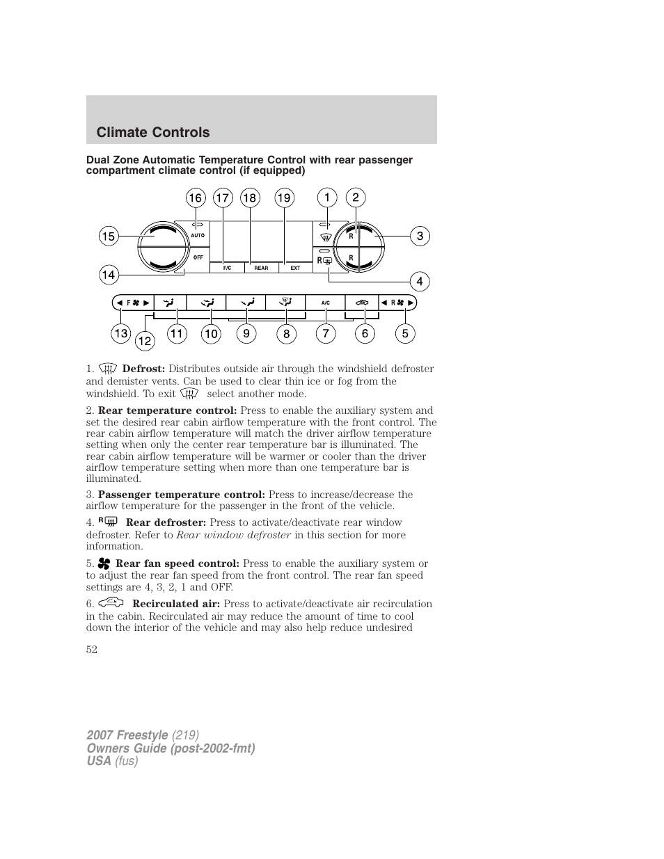Climate controls | FORD 2007 Freestyle v.2 User Manual | Page 52 / 304