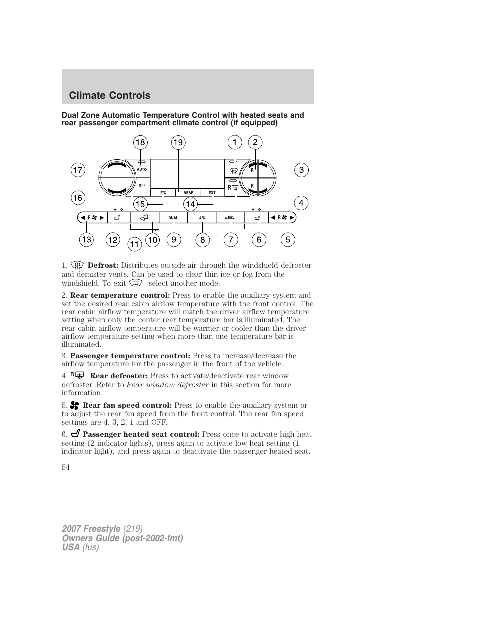 Climate controls | FORD 2007 Freestyle v.2 User Manual | Page 54 / 304