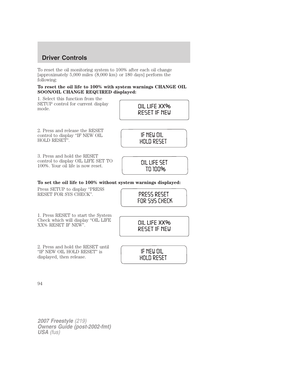 Driver controls | FORD 2007 Freestyle v.2 User Manual | Page 94 / 304