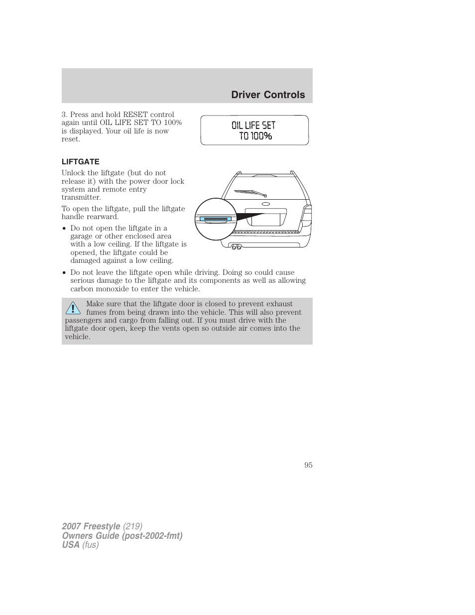 Liftgate, Driver controls | FORD 2007 Freestyle v.2 User Manual | Page 95 / 304