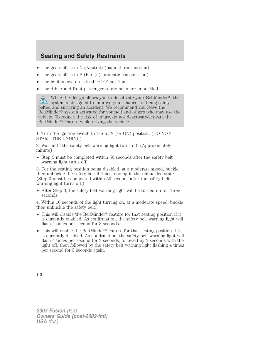 Seating and safety restraints | FORD 2007 Fusion v.1 User Manual | Page 120 / 280