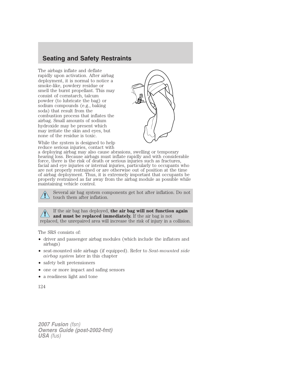 Seating and safety restraints | FORD 2007 Fusion v.1 User Manual | Page 124 / 280