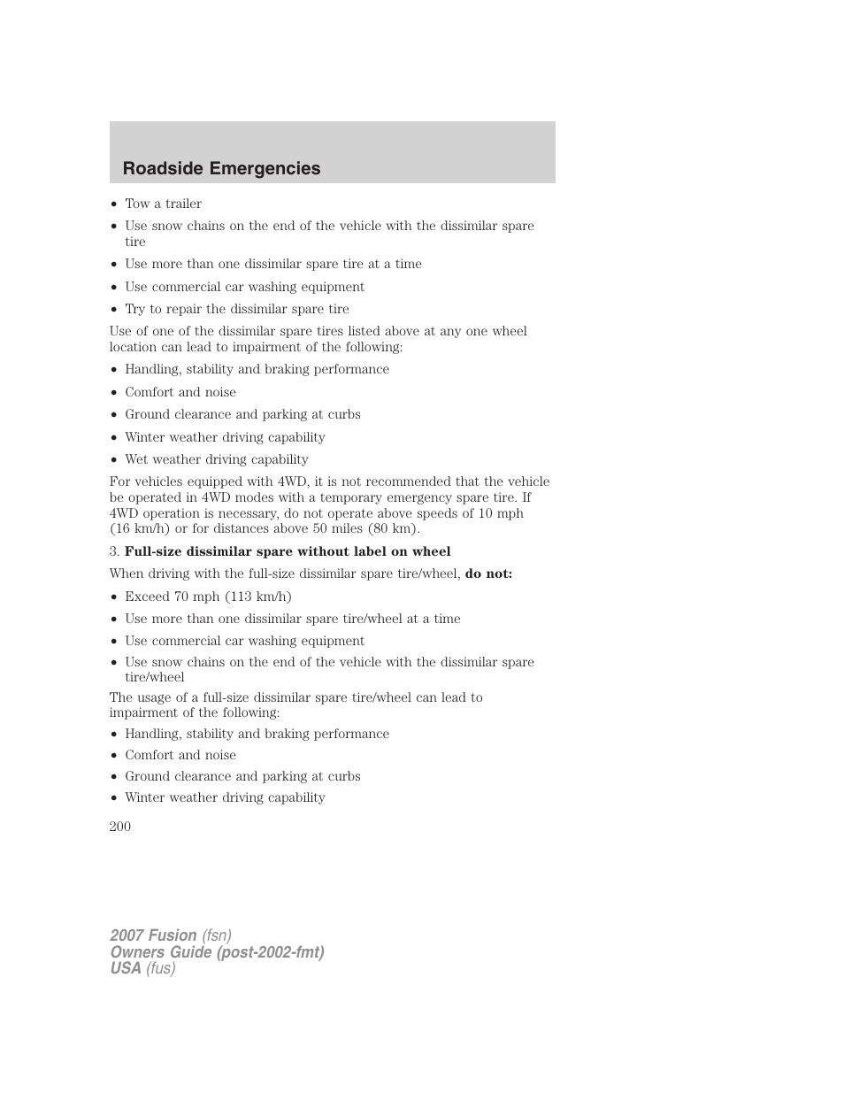 Roadside emergencies | FORD 2007 Fusion v.1 User Manual | Page 200 / 280