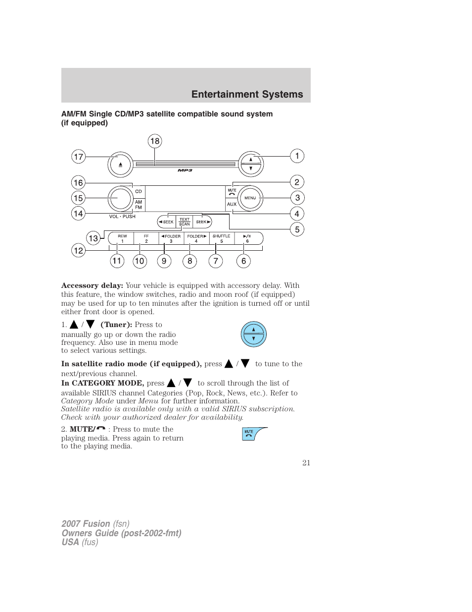 Am/fm stereo with cd, Entertainment systems | FORD 2007 Fusion v.1 User Manual | Page 21 / 280