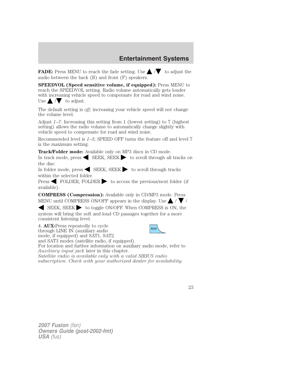 Entertainment systems | FORD 2007 Fusion v.1 User Manual | Page 23 / 280