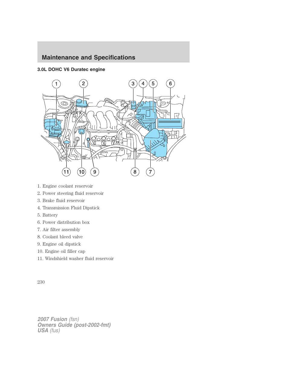 0l dohc v6 duratec engine, Maintenance and specifications | FORD 2007 Fusion v.1 User Manual | Page 230 / 280