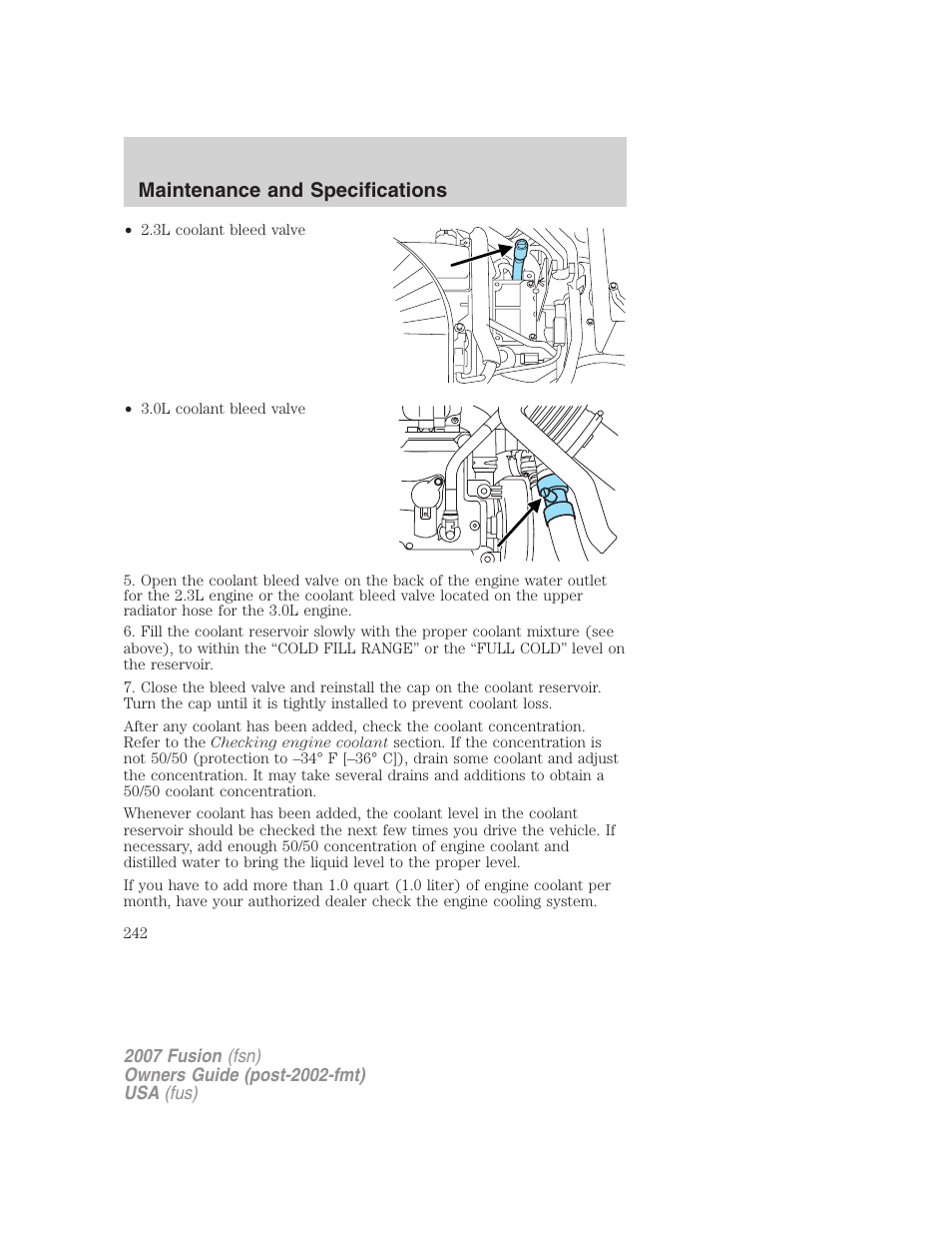 Maintenance and specifications | FORD 2007 Fusion v.1 User Manual | Page 242 / 280