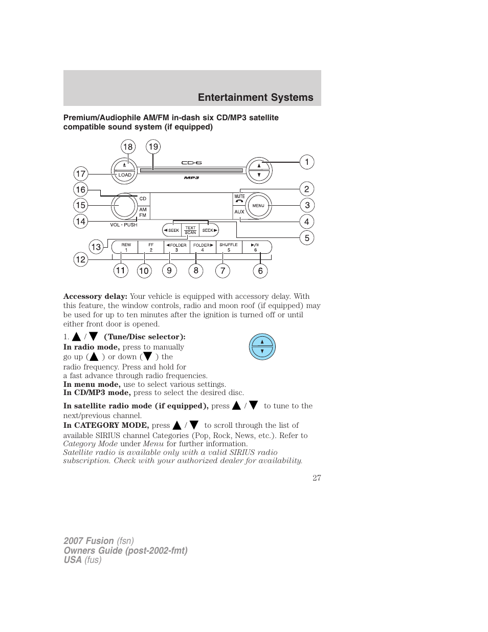 Am/fm stereo with in-dash six cd, Entertainment systems | FORD 2007 Fusion v.1 User Manual | Page 27 / 280