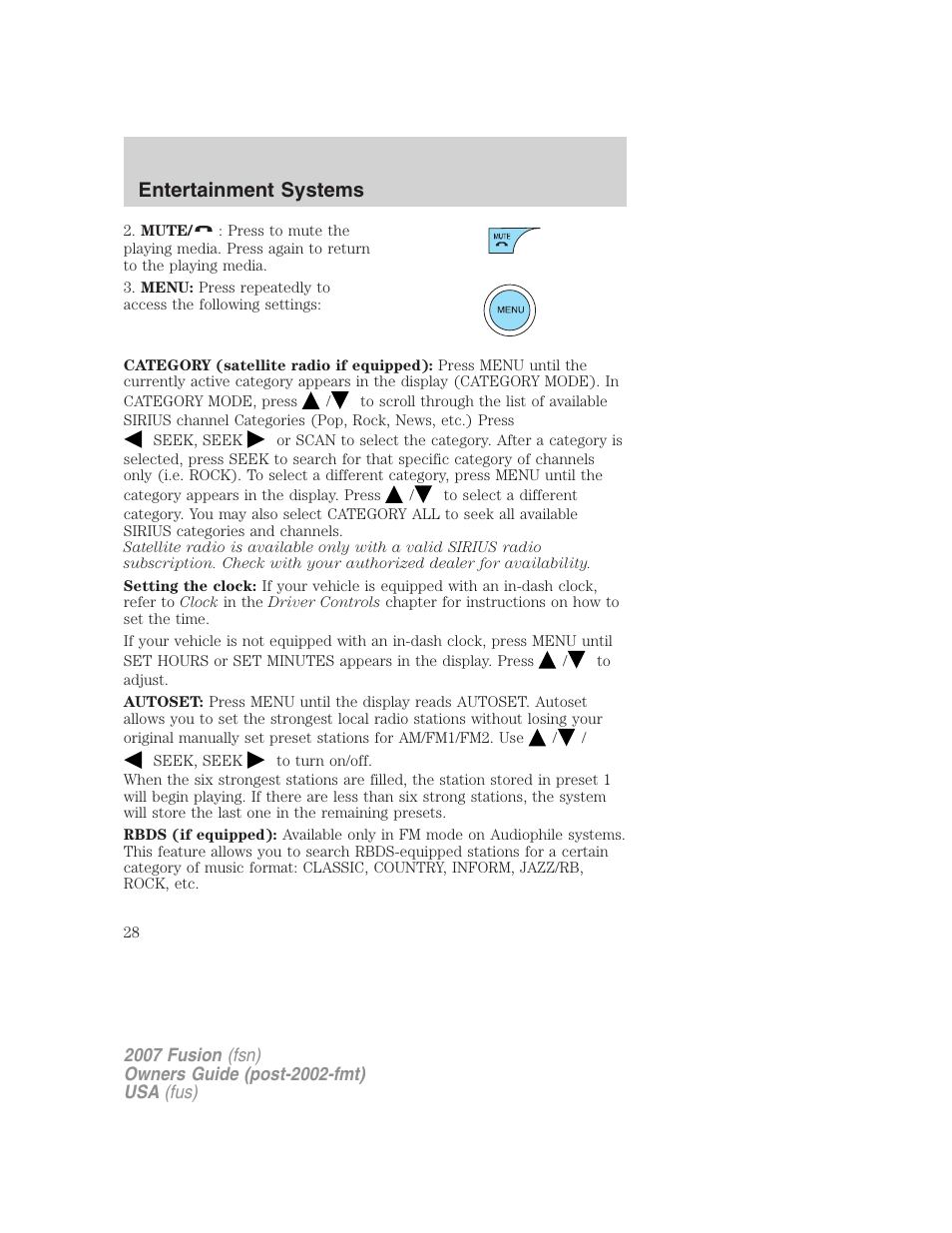 Entertainment systems | FORD 2007 Fusion v.1 User Manual | Page 28 / 280