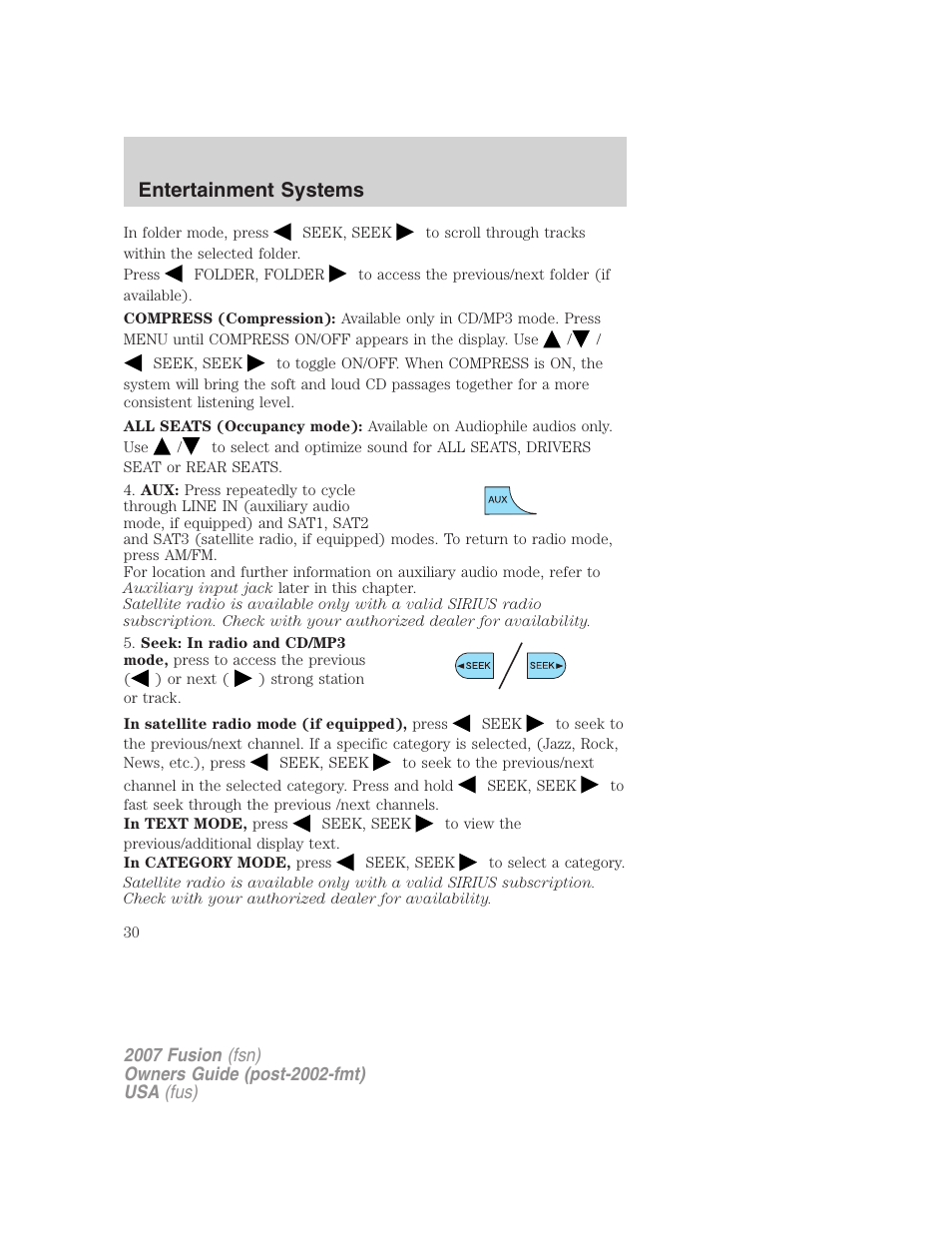 Entertainment systems | FORD 2007 Fusion v.1 User Manual | Page 30 / 280
