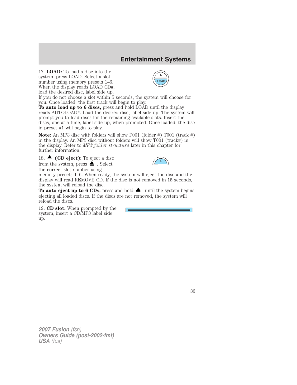 Entertainment systems | FORD 2007 Fusion v.1 User Manual | Page 33 / 280