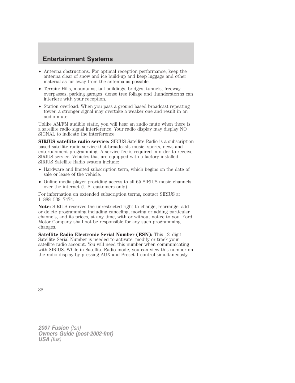 Entertainment systems | FORD 2007 Fusion v.1 User Manual | Page 38 / 280