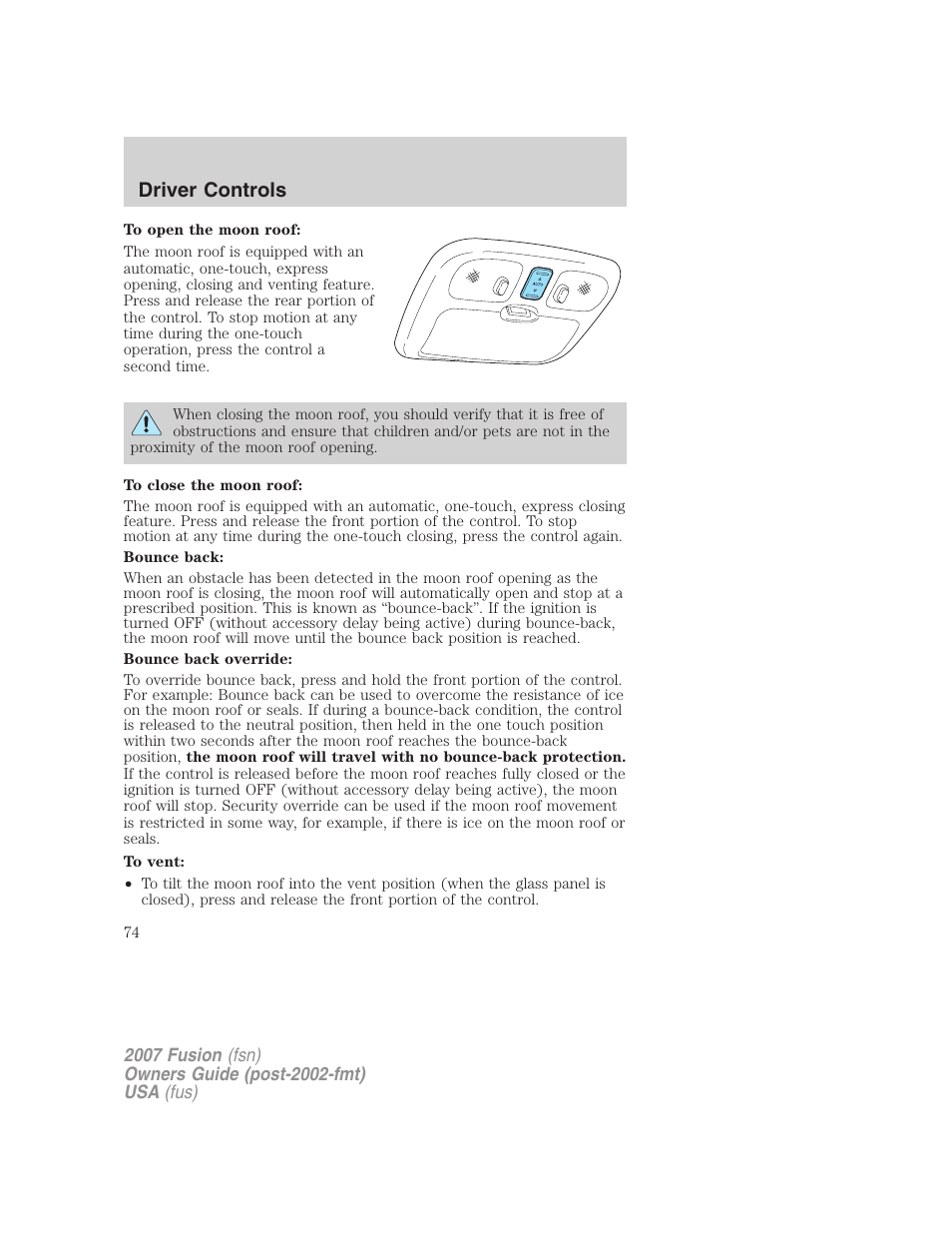 Driver controls | FORD 2007 Fusion v.1 User Manual | Page 74 / 280