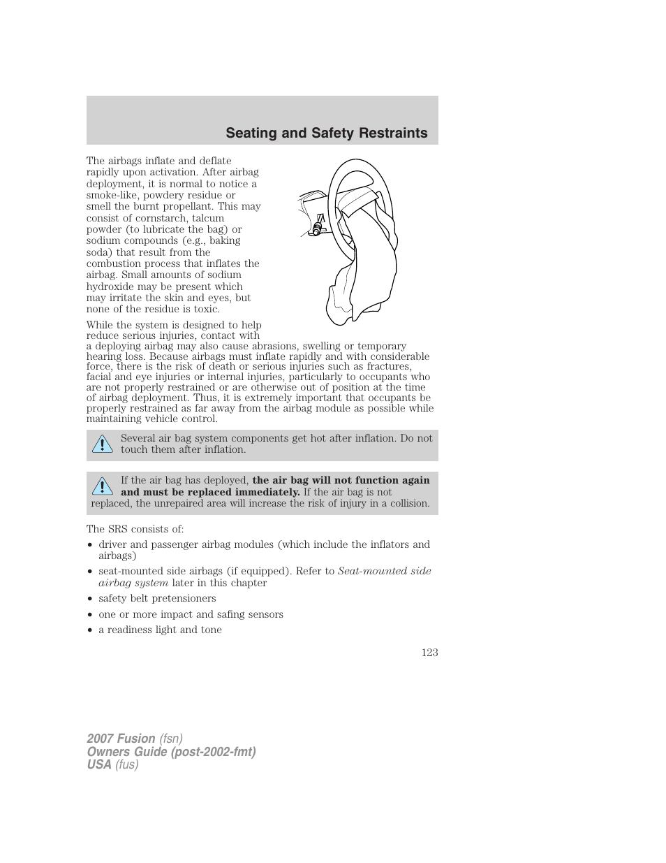 Seating and safety restraints | FORD 2007 Fusion v.2 User Manual | Page 123 / 280