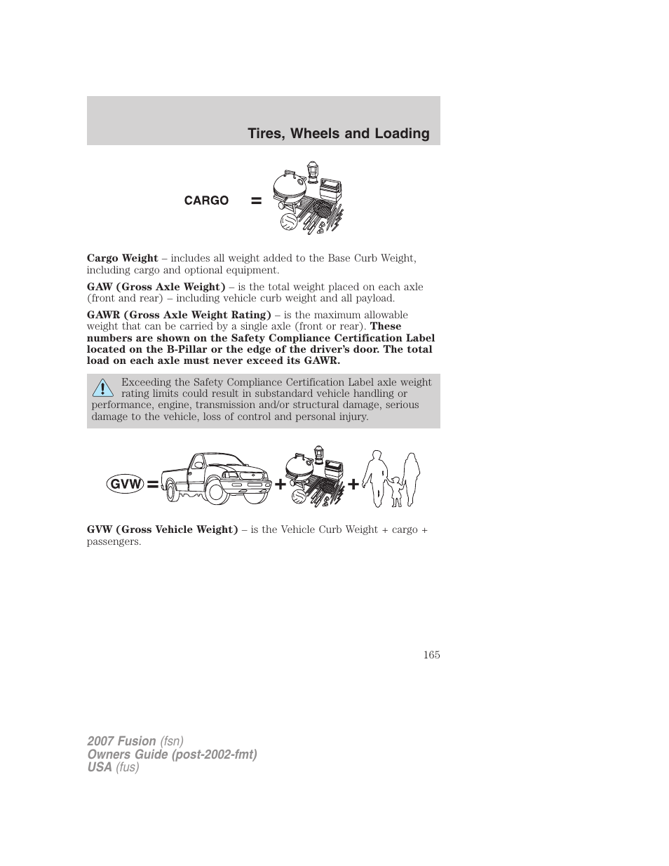 Tires, wheels and loading | FORD 2007 Fusion v.2 User Manual | Page 165 / 280