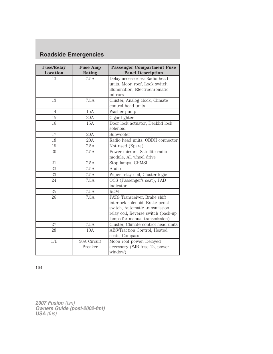 Roadside emergencies | FORD 2007 Fusion v.2 User Manual | Page 194 / 280