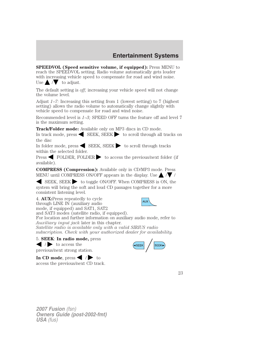 Entertainment systems | FORD 2007 Fusion v.2 User Manual | Page 23 / 280