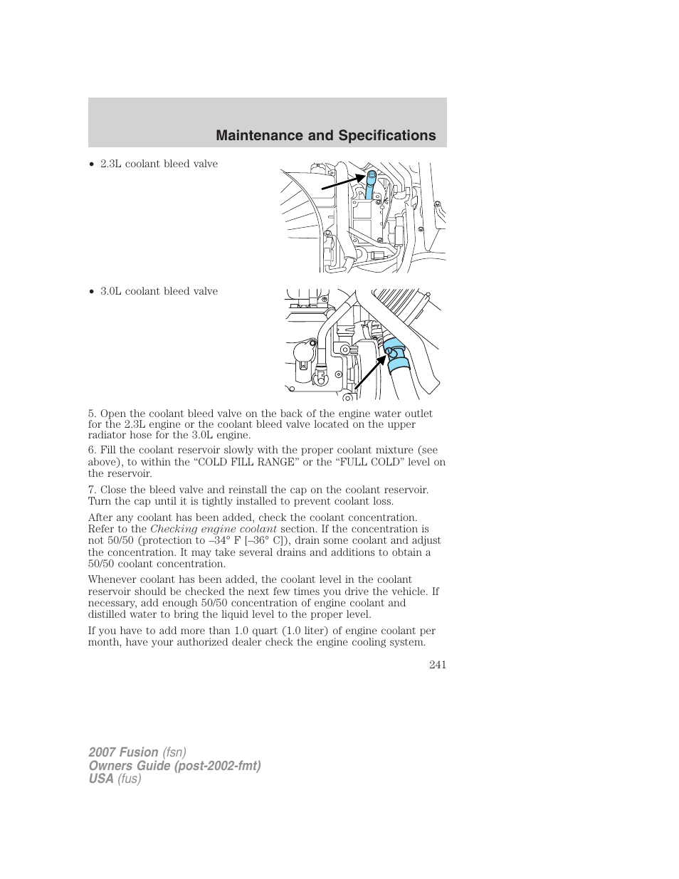 Maintenance and specifications | FORD 2007 Fusion v.2 User Manual | Page 241 / 280