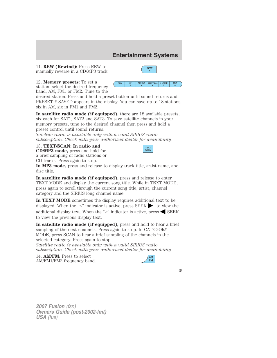 Entertainment systems | FORD 2007 Fusion v.2 User Manual | Page 25 / 280