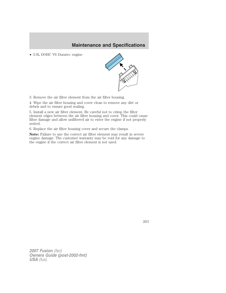 Maintenance and specifications | FORD 2007 Fusion v.2 User Manual | Page 263 / 280