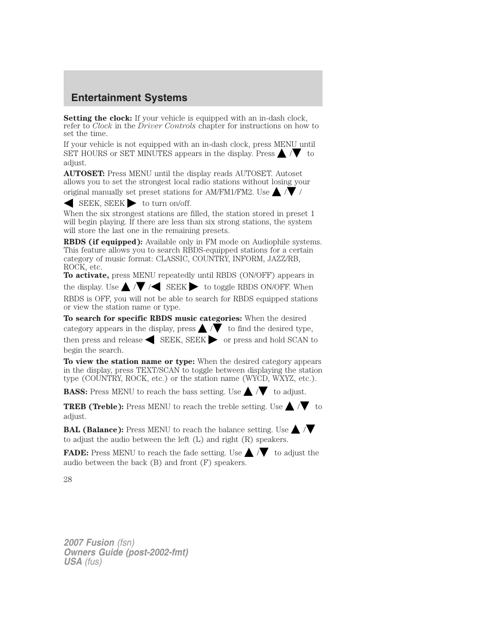 Entertainment systems | FORD 2007 Fusion v.2 User Manual | Page 28 / 280