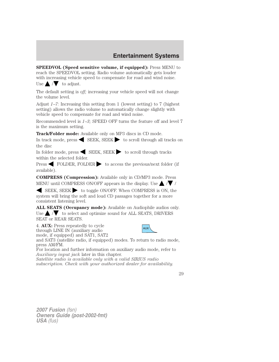 Entertainment systems | FORD 2007 Fusion v.2 User Manual | Page 29 / 280