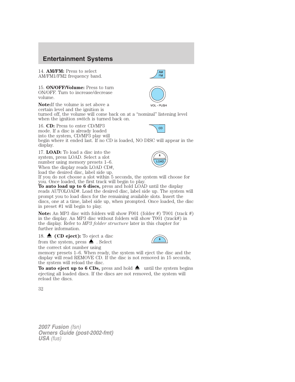 Entertainment systems | FORD 2007 Fusion v.2 User Manual | Page 32 / 280