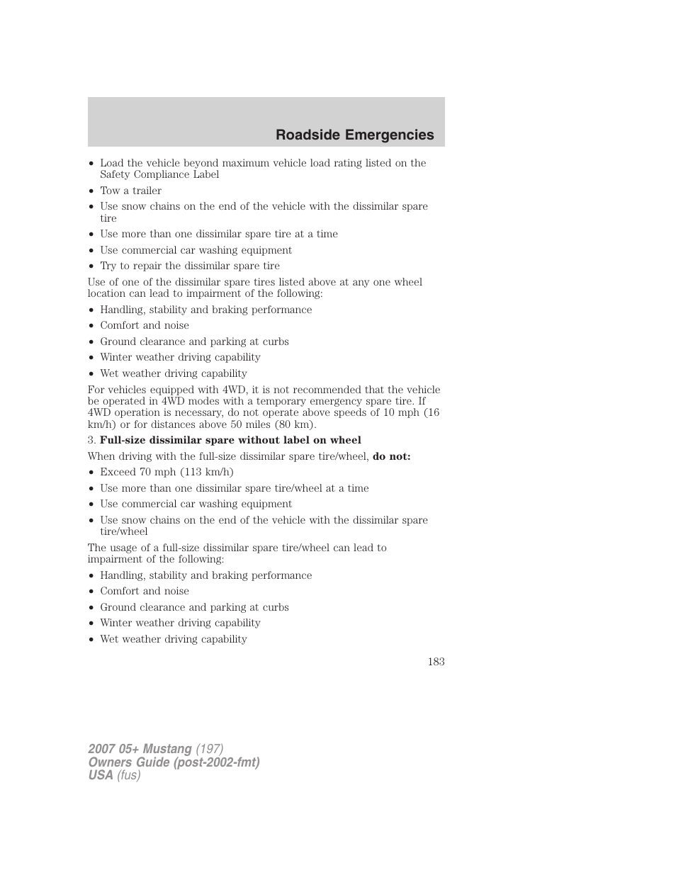 Roadside emergencies | FORD 2007 Mustang User Manual | Page 183 / 256