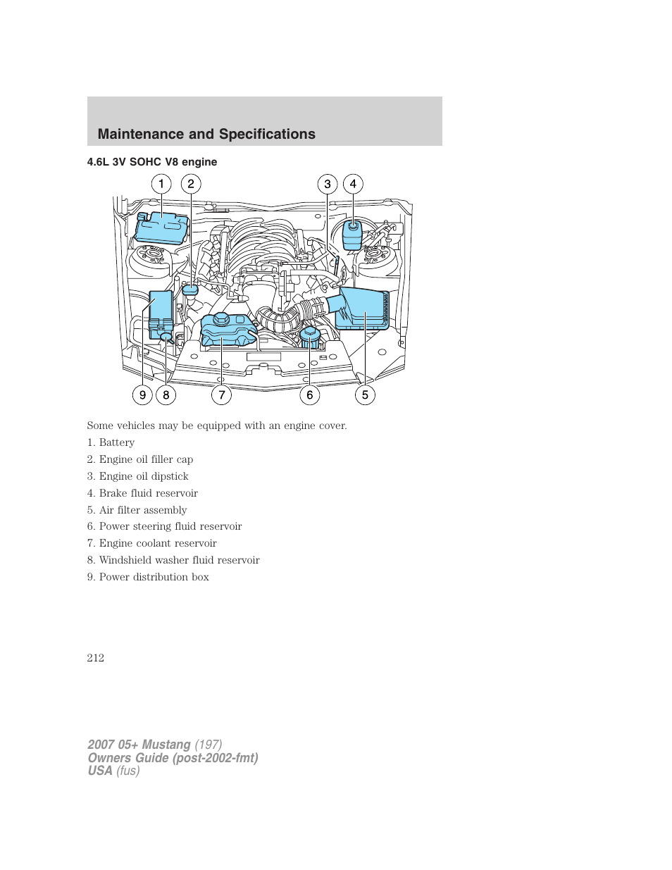 6l 3v sohc v8 engine, Maintenance and specifications | FORD 2007 Mustang User Manual | Page 212 / 256