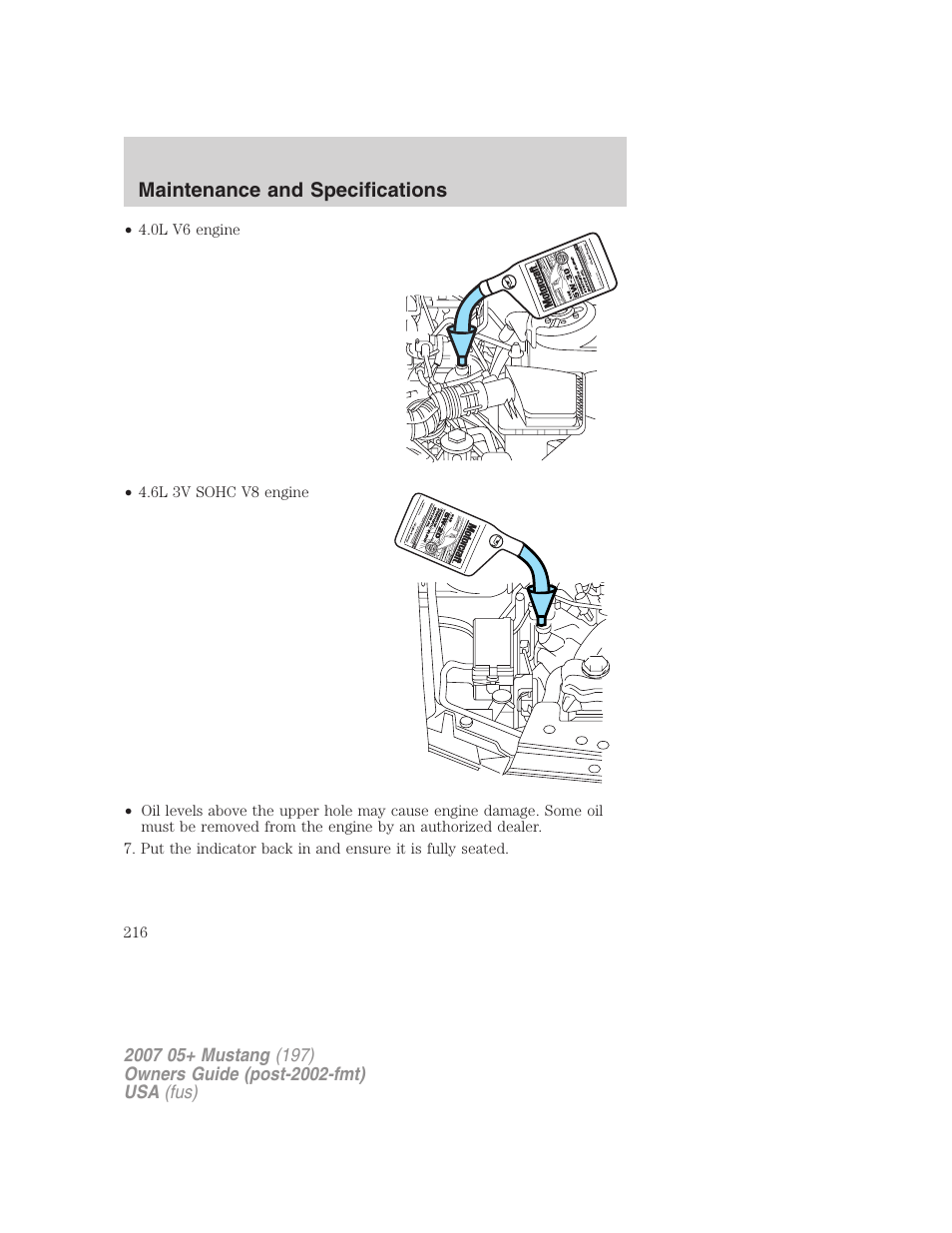 Maintenance and specifications | FORD 2007 Mustang User Manual | Page 216 / 256