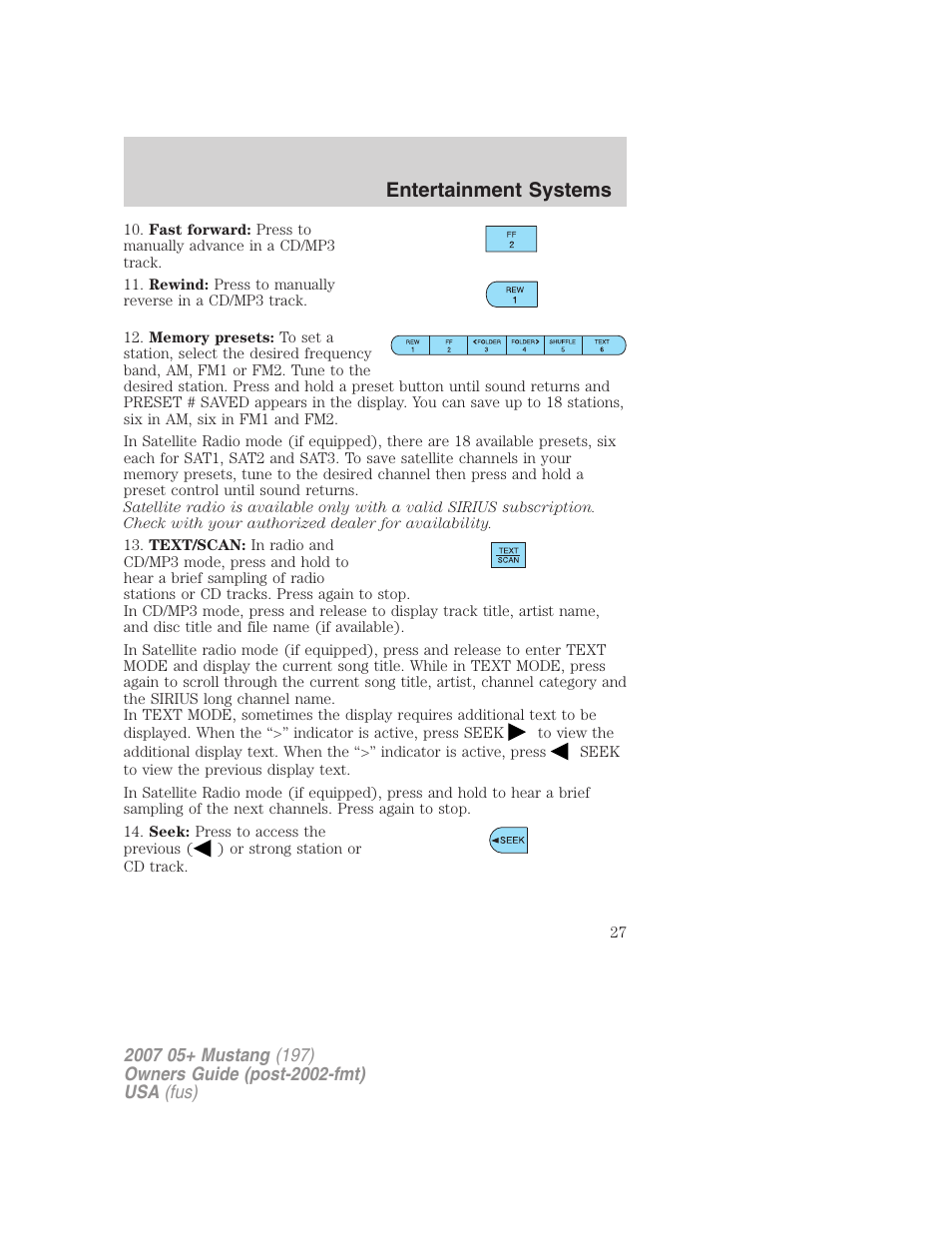 Entertainment systems | FORD 2007 Mustang User Manual | Page 27 / 256