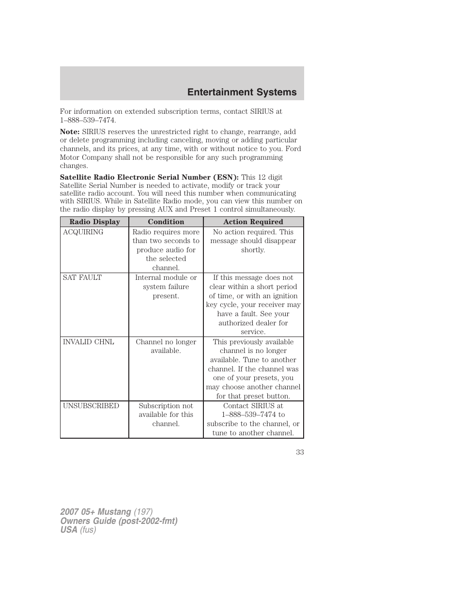 Entertainment systems | FORD 2007 Mustang User Manual | Page 33 / 256