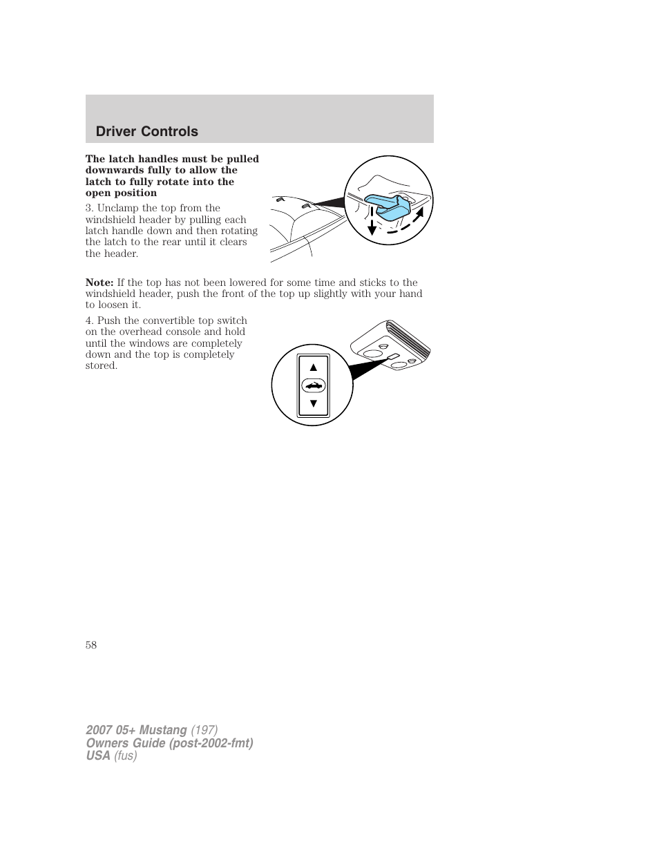 Driver controls | FORD 2007 Mustang User Manual | Page 58 / 256