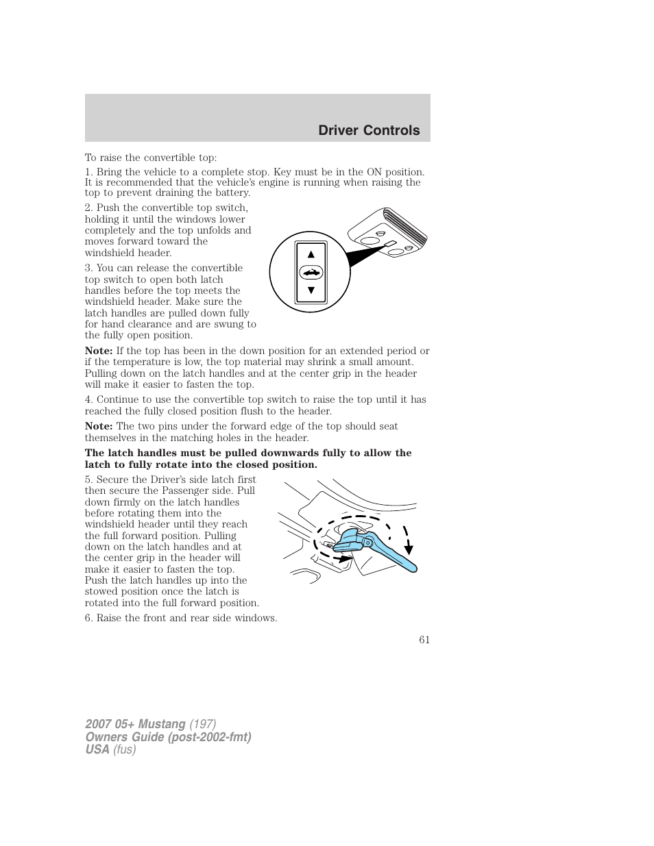 Driver controls | FORD 2007 Mustang User Manual | Page 61 / 256