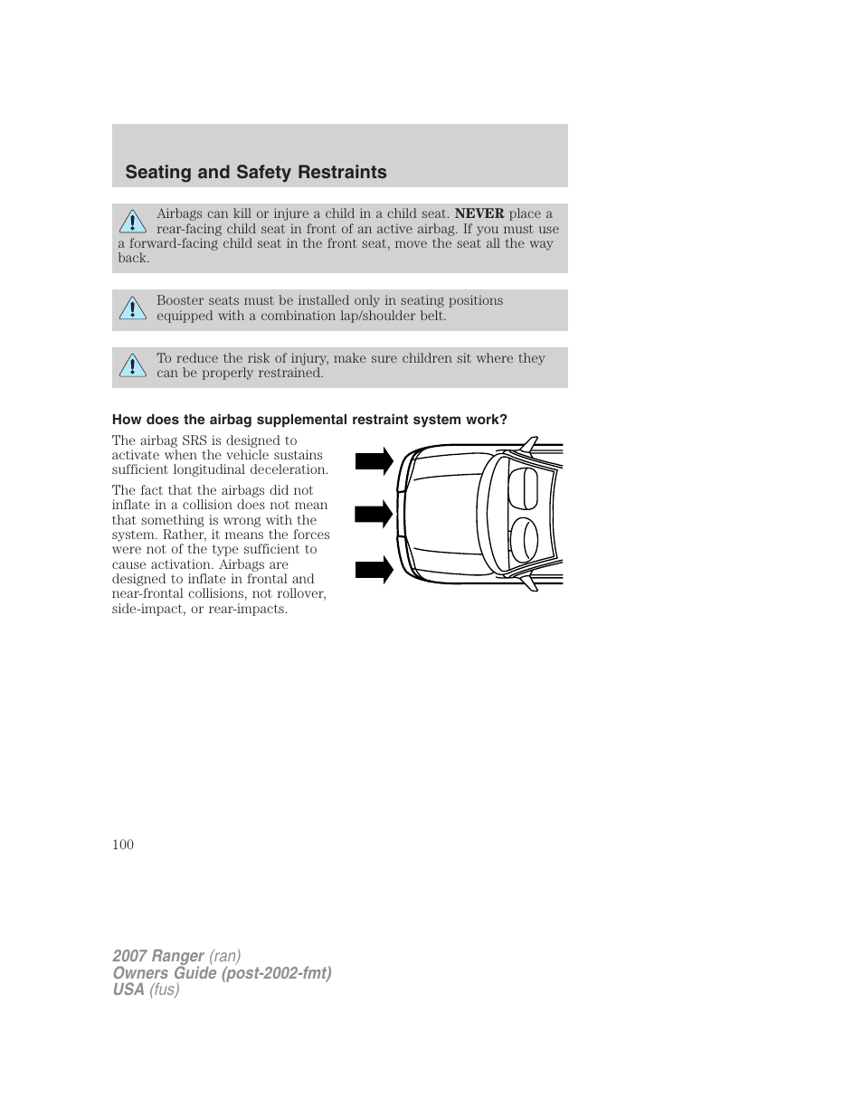 Seating and safety restraints | FORD 2007 Ranger v.1 User Manual | Page 100 / 280