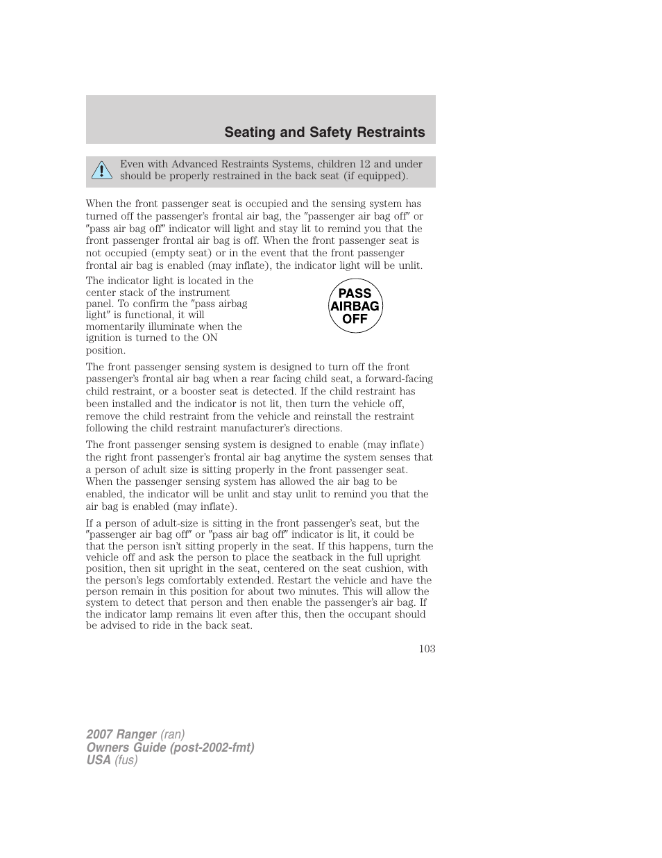 Seating and safety restraints | FORD 2007 Ranger v.1 User Manual | Page 103 / 280
