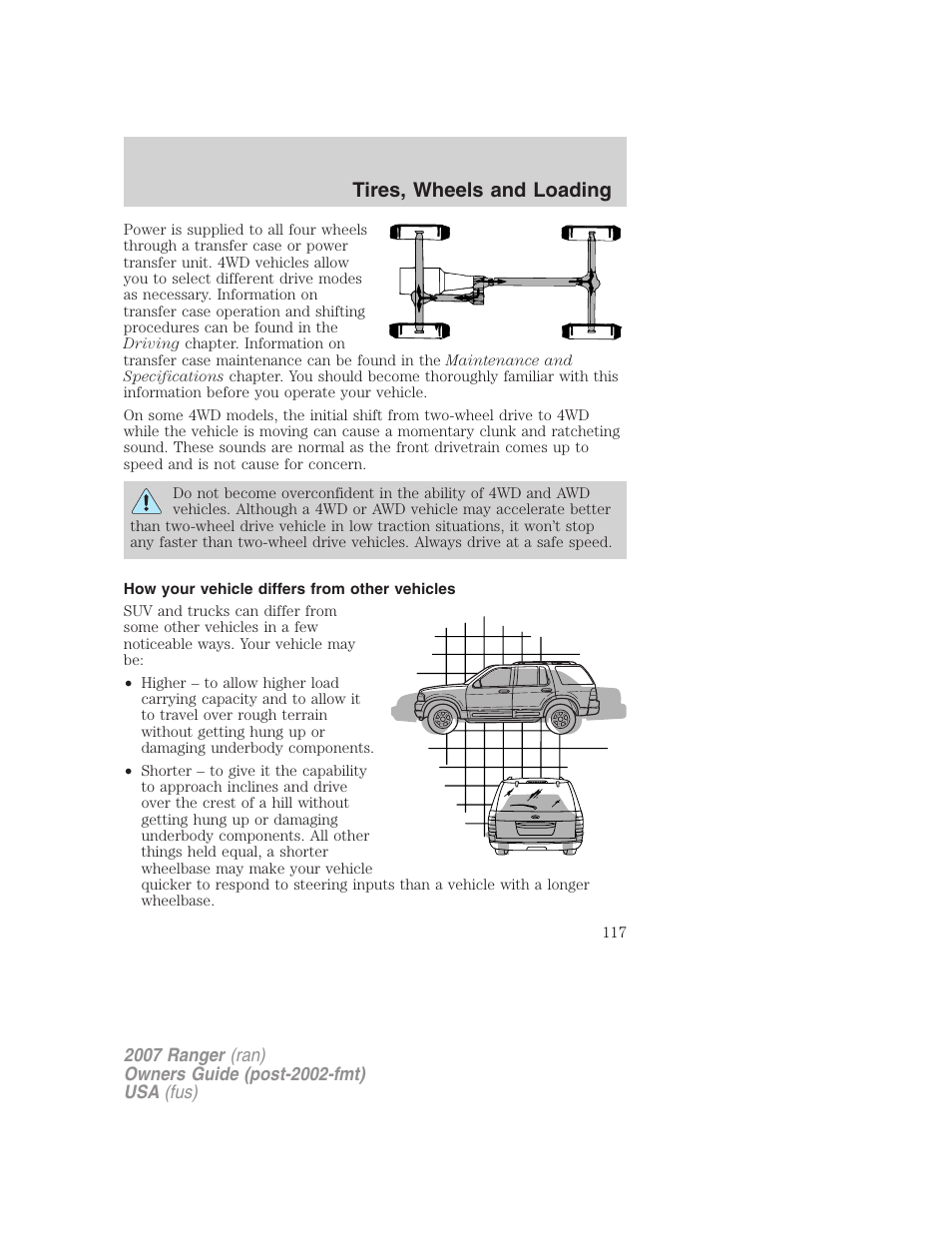 How your vehicle differs from other vehicles, Tires, wheels and loading | FORD 2007 Ranger v.1 User Manual | Page 117 / 280