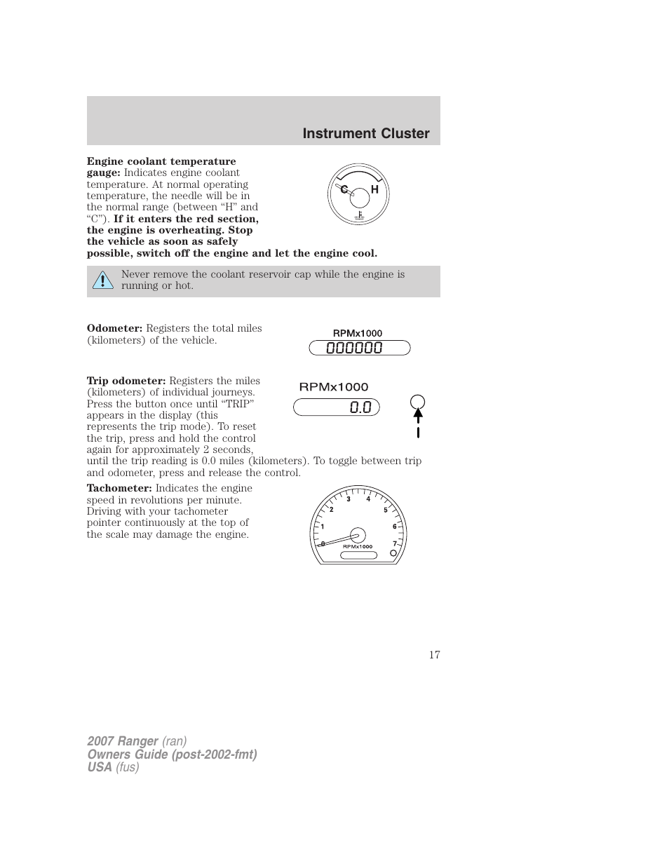 Instrument cluster | FORD 2007 Ranger v.1 User Manual | Page 17 / 280