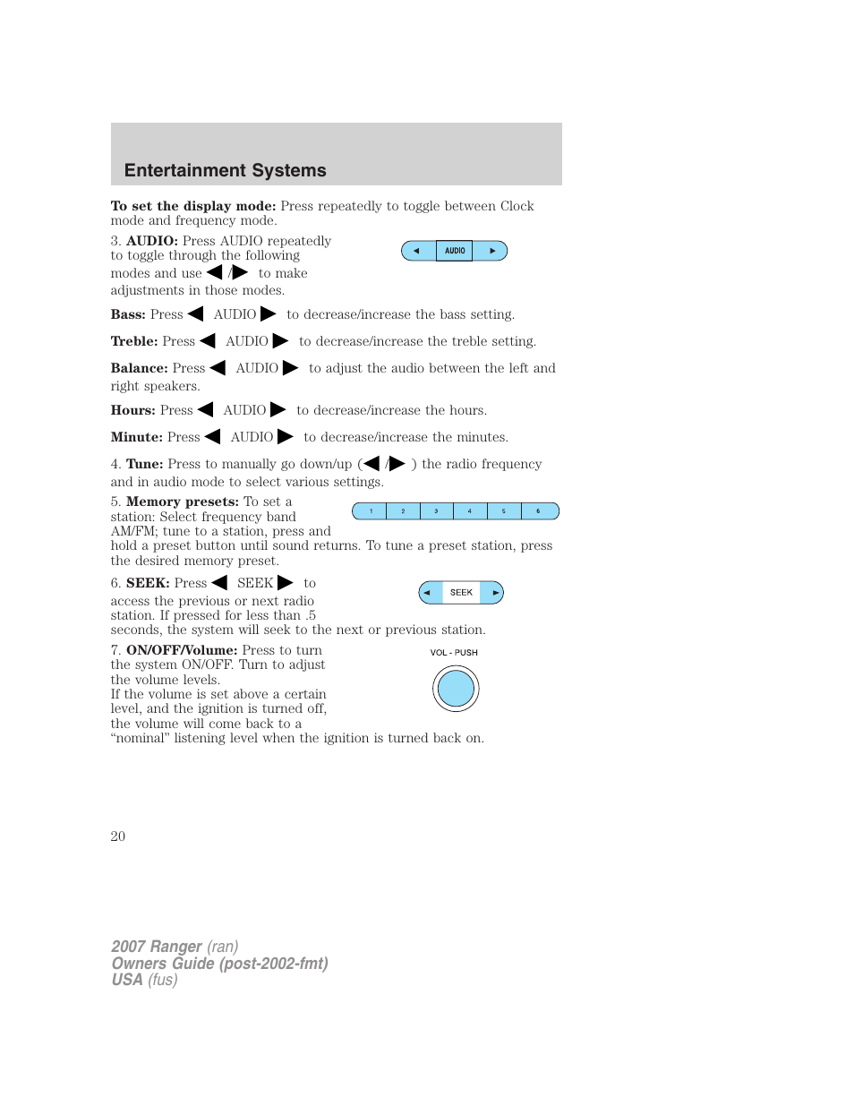 Entertainment systems | FORD 2007 Ranger v.1 User Manual | Page 20 / 280