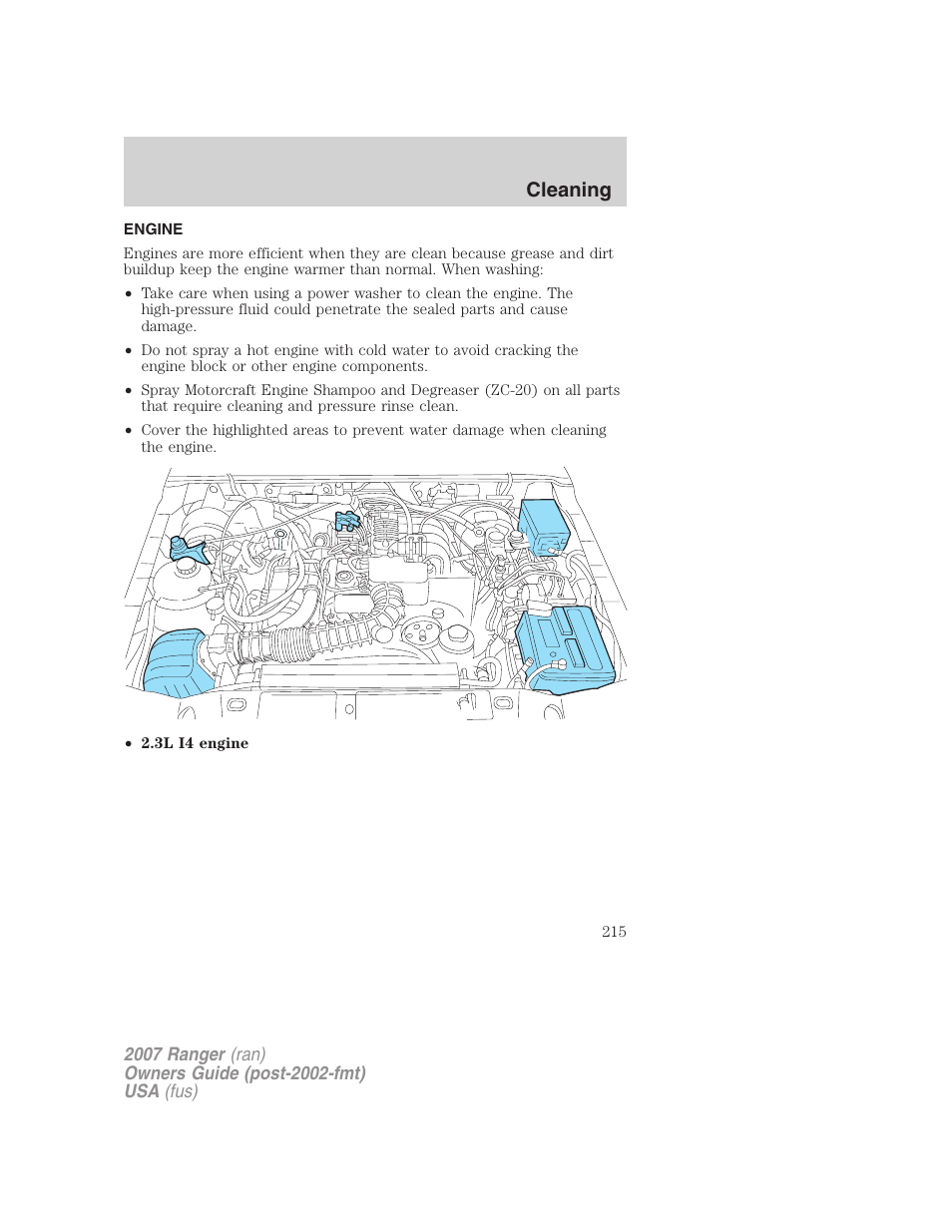 Engine, Cleaning | FORD 2007 Ranger v.1 User Manual | Page 215 / 280