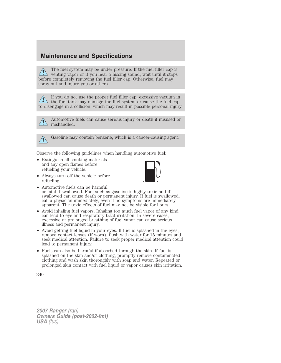 Maintenance and specifications | FORD 2007 Ranger v.1 User Manual | Page 240 / 280