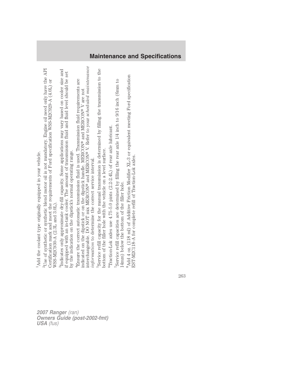 Maintenance and specifications | FORD 2007 Ranger v.1 User Manual | Page 263 / 280