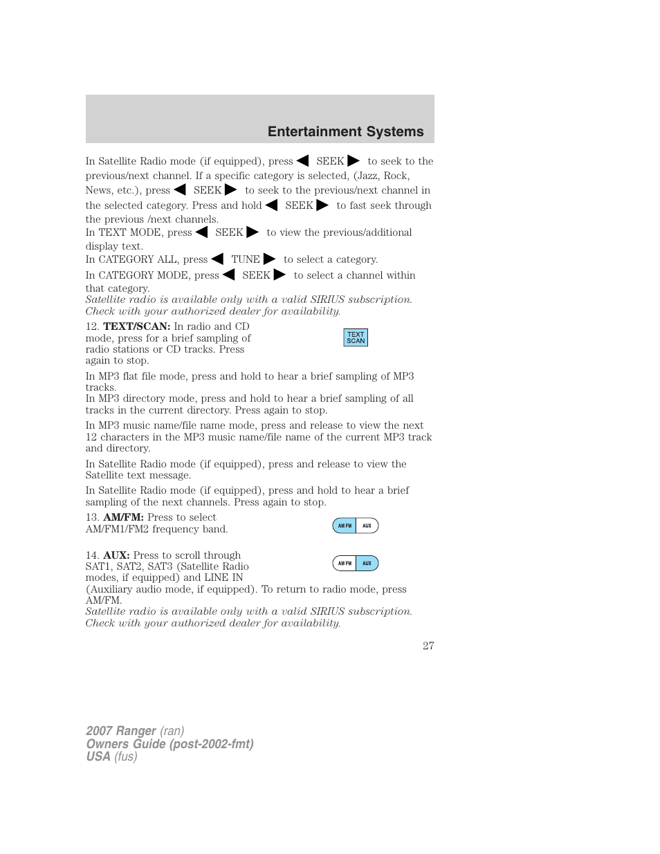 Entertainment systems | FORD 2007 Ranger v.1 User Manual | Page 27 / 280