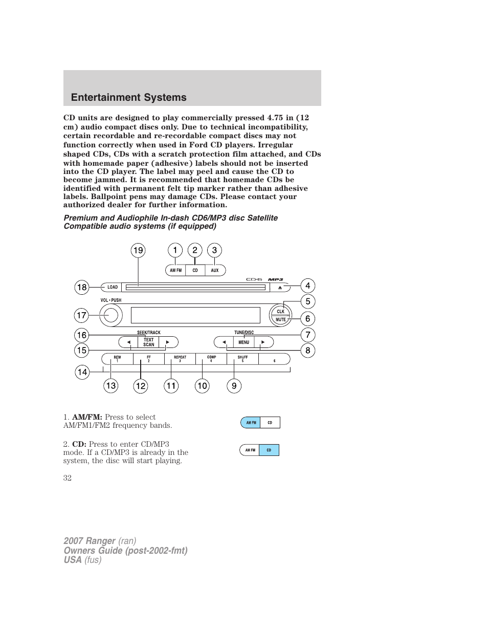 Entertainment systems | FORD 2007 Ranger v.1 User Manual | Page 32 / 280